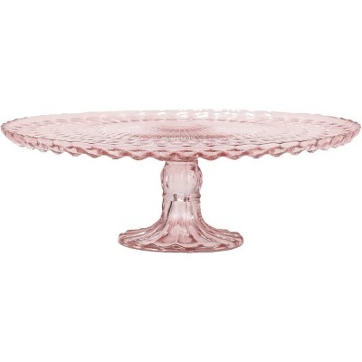 Amici Home Rochester Footed Glass Cake Stand, Round Vintage Style Serving Platter for Cupcakes, Cookies, Birthday Cake, Dessert Display Stand, Pink