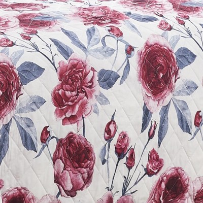 King Size Red Floral Microfiber Quilt Set