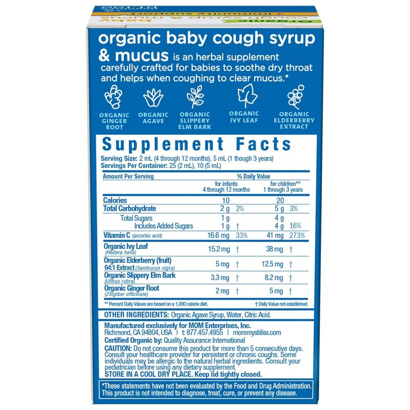 Mommy&#39;s Bliss Organic Baby Cough &#38; Mucus Syrup - Elderberry - 1.67 fl oz, 5 of 10