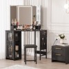 Corner Vanity Desk and Stool, Corner Makeup Vanity with Light Bulbs/ LED Lighted Mirror Charging Station and Cabinet for Bedroom - 4 of 4