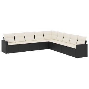 vidaXL 9 Piece Patio Sofa Set with Cushions Black and Cream Poly Rattan - Without Table - 1 of 4
