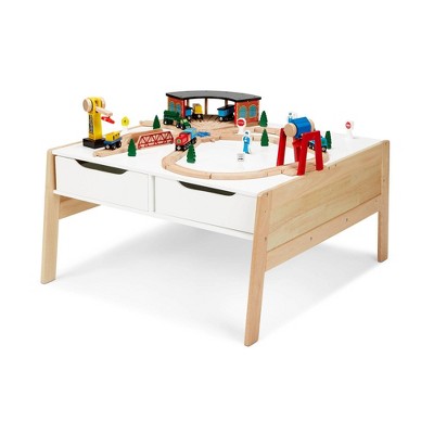 White and Natural Wood Kids Art and Activity Table with Storage Bins