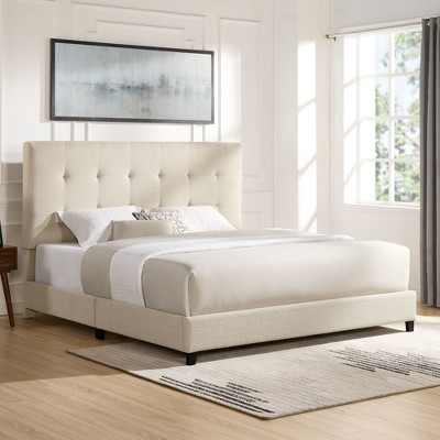 NicBex Modern Queen/King Upholstered Platform Bed Frame with Tufted Headboard,Solid Wood Slats Support,Box Spring Needed,Easy Assembly,Beige