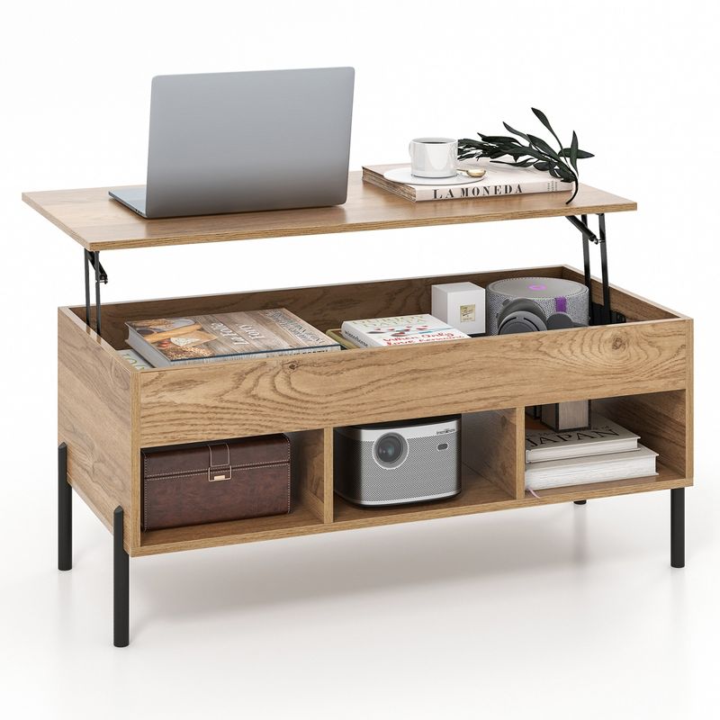 Costway Lift Top Coffee Table with Storage Compartment & 3 Open Cubbies for Living Room, 1 of 11