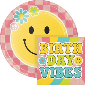 Creative Converting Flower Power Birthday Party Plates and Napkins 48ct - 1 of 4