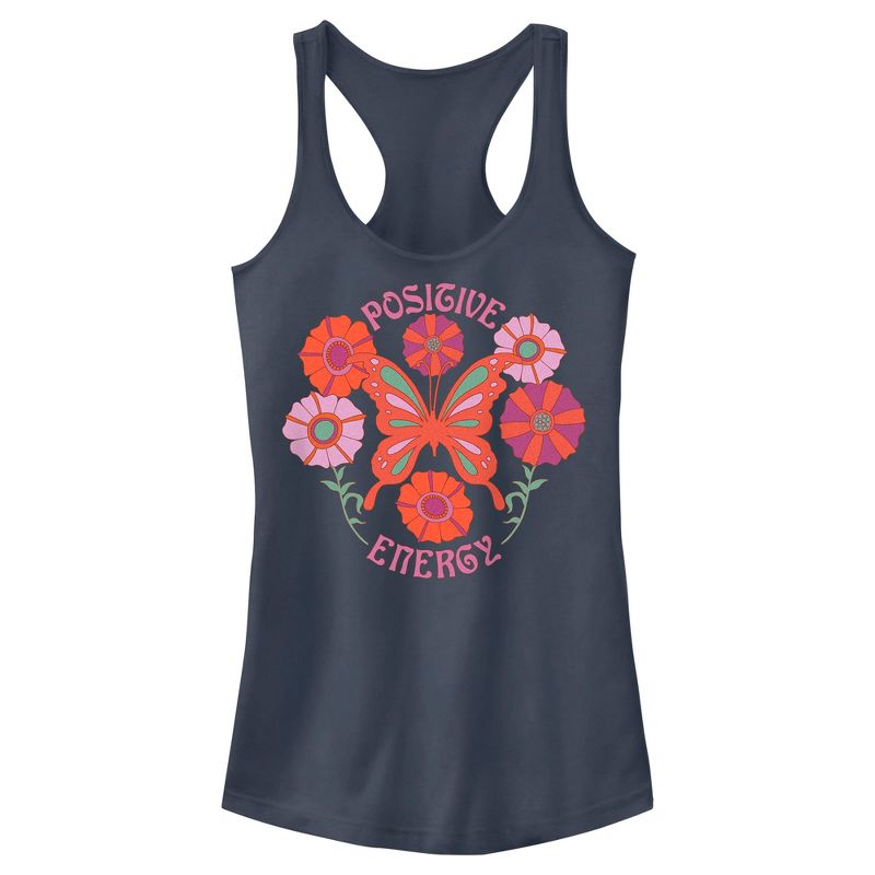 Juniors Womens Lost Gods Positive Energy Butterfly Racerback Tank Top, 1 of 5