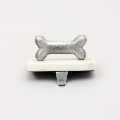 TopComfy Decorative Object Marble and Matte Polish Dog Bone Stocking Holder Stylish Accent for Holiday Decor, Silver, 4.5"*5"*3.5"
