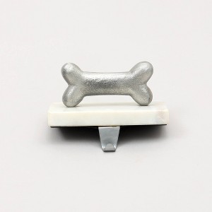 TopComfy Decorative Object Marble and Matte Polish Dog Bone Stocking Holder Stylish Accent for Holiday Decor, Silver, 4.5"*5"*3.5" - 1 of 4