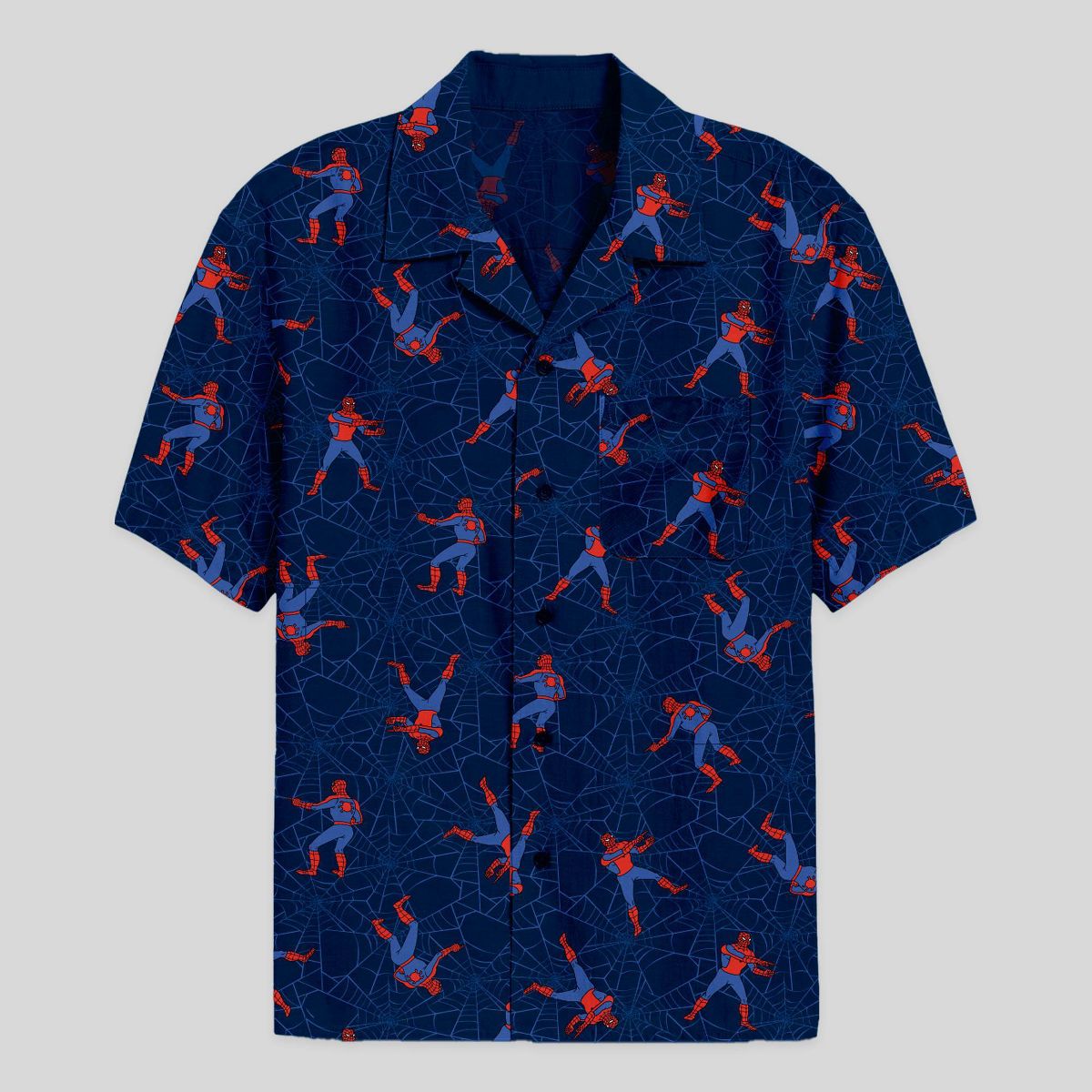 Men's Spider-Man Short Sleeve Button-Down Shirt - Navy Blue