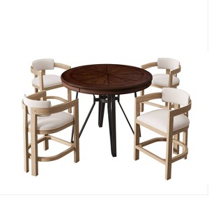 Christopher Knight Home Leo Modern 5pc Metal and Rubberwood Counter Height Dining Set Brown - 1 of 4