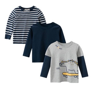 3 Pack Long Sleeve Tee Stripes/Navy/Dinosaurs - 1 of 4