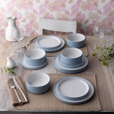 Aqua and White Porcelain 12-Piece Dinnerware Set, Service for 4