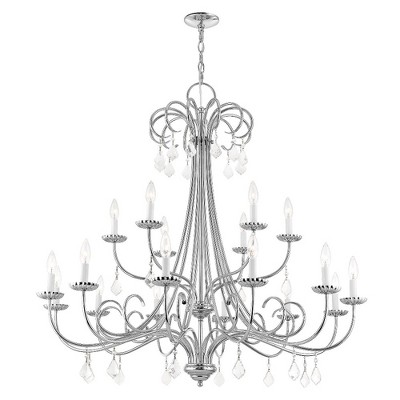 Elegant Polished Chrome & Crystal 18-Light Chandelier