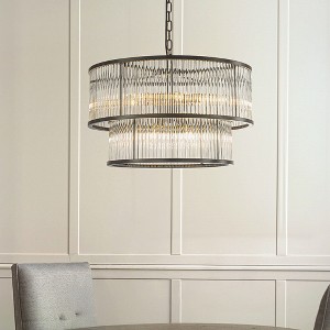 ALOADECOR Modern Glam Glass Drum Chandelier Contemporary Hanging Light For Living Room Entryway Bedroom - 1 of 4