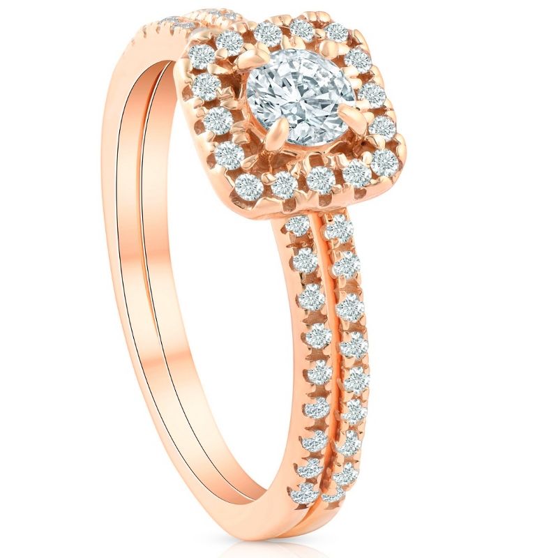 Pompeii3 5/8 Ct TDW Diamond Cushion Halo Engagement Wedding Ring Set Rose Gold, 2 of 5