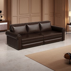 93.7" King Faux Leather Chesterfield Sofa with 3-in-1 Pull-Out Bed & 3 Pillows - 1 of 4