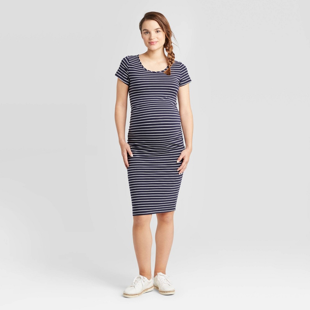 Striped Short Sleeve T-Shirt Maternity Dress - Isabel Maternity by Ingrid & Isabel Navy/White XXL, Blue/White was $24.99 now $10.0 (60.0% off)