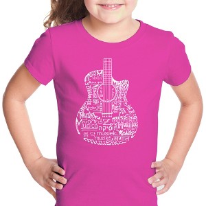 LA Pop Art Girl's Word Art T-shirt - Languages Guitar - 1 of 4