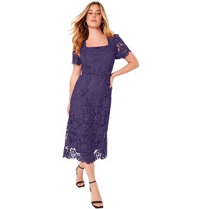 June + Vie by Roaman's Women's Plus Size Square-Neck Lace Dress - 1 of 4