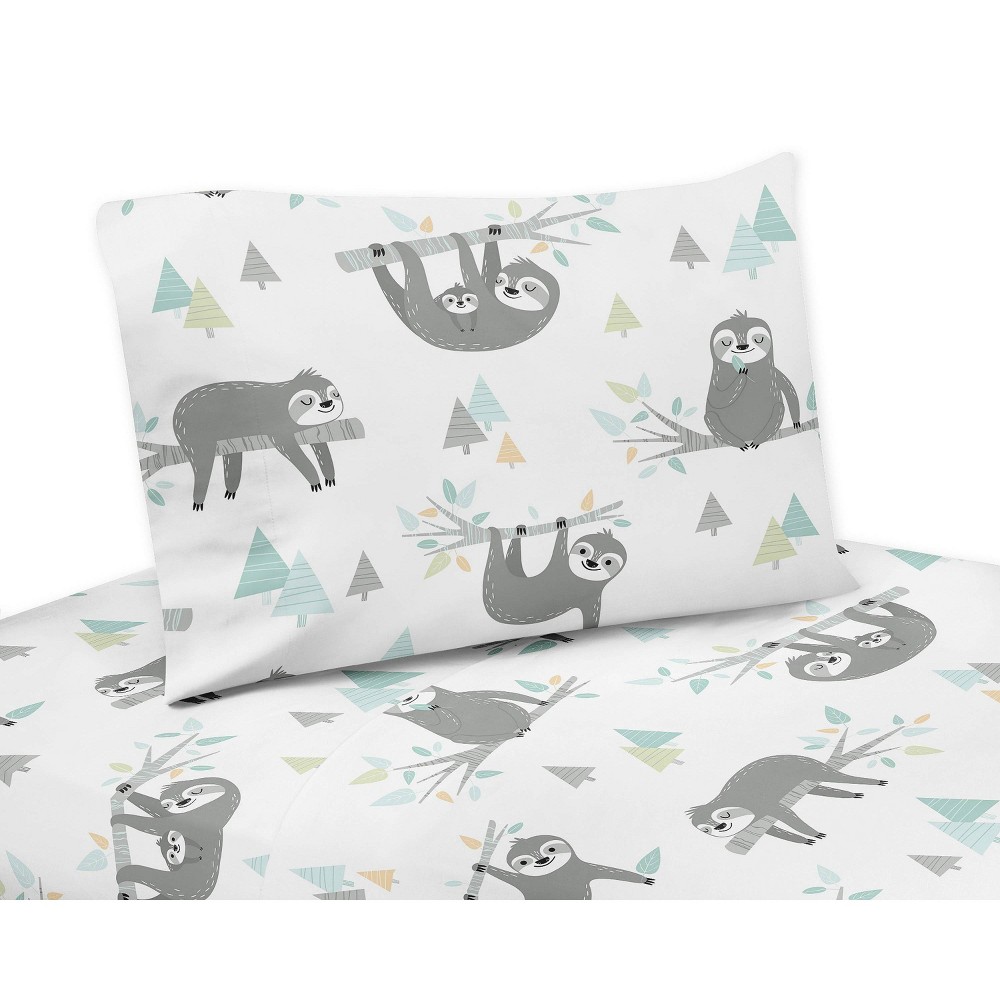 Photos - Bed Linen 3pc Sloth Twin Kids' Sheet Set Aqua and Gray - Sweet Jojo Designs