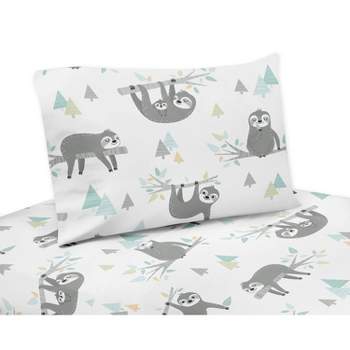 3pc Sloth Twin Kids' Sheet Set Aqua and Gray - Sweet Jojo Designs