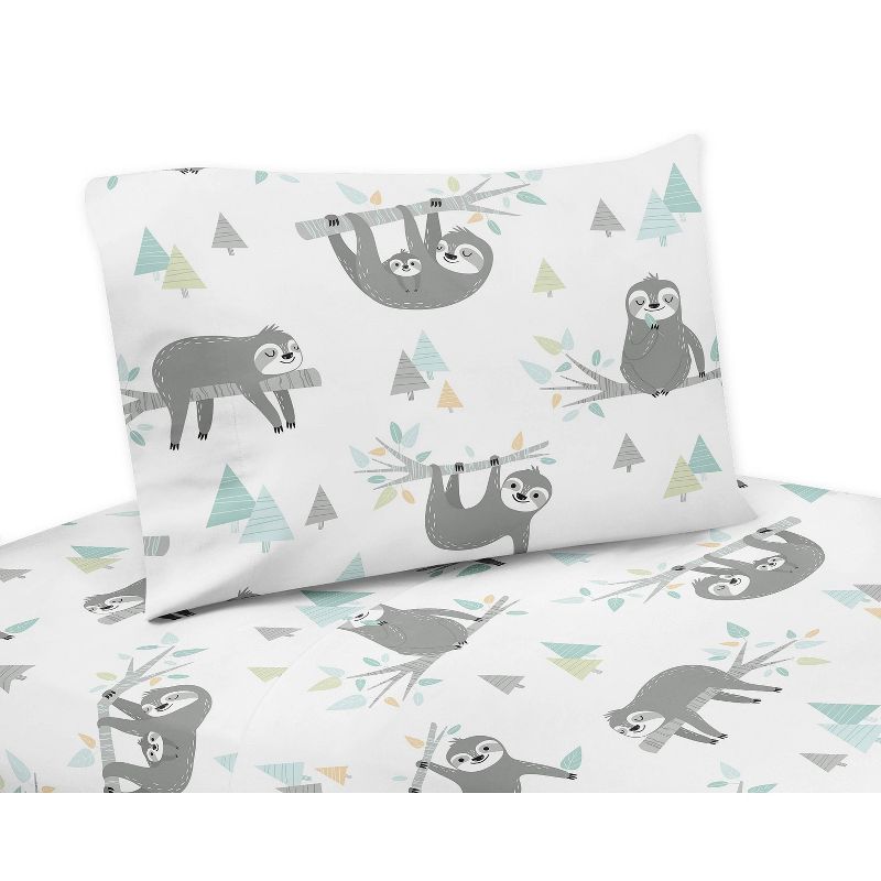 3pc Sloth Twin Kids&#39; Sheet Set Aqua and Gray - Sweet Jojo Designs, 1 of 4