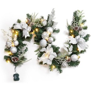 GAOMON Christmas Garland with Lights, 6 Feet Pre-lit Silver Xmas Garlands with 20 Lights, Ball Ornaments, Pine Cones, Berries, Battery - 1 of 4