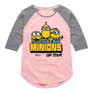 Girls' - Despicable Me Minions - Minions On Tour Shirt Tail Raglan Graphic T-shirt - 1 of 4
