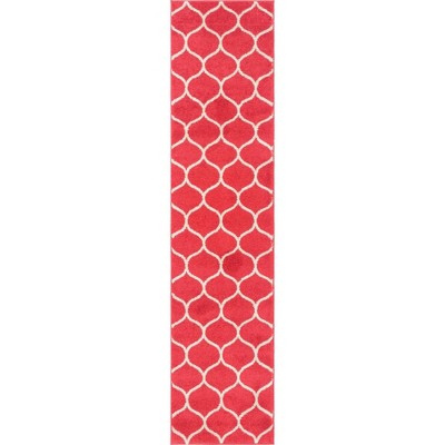 Pink Trellis Synthetic Easy Care Runner Rug