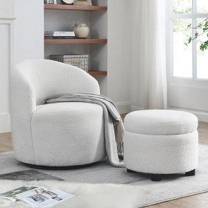 Swivel Barrel Chair With Round Storage Chair, Storage, Soft Cushion 360° Rotation Upholstered Round Chair,17.3in(1.44ft) - 1 of 4