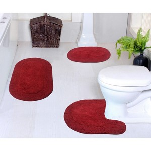 Double Ruffle Bathroom Rugs Set, Washable Rug, Extra Soft and Absorbent bath Rug, Kitchen Mat, Bath Mat Set,Non-Slip, 3 Pcs Set with Contour, Red - 1 of 4