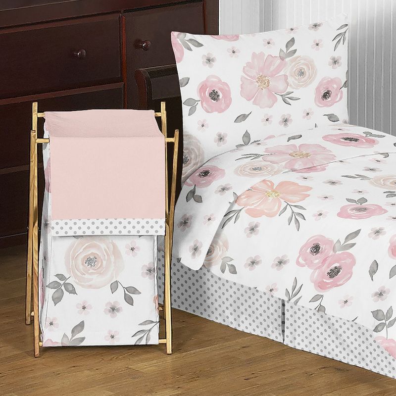Sweet Jojo Designs Girl Laundry Hamper Watercolor Floral Pink and Grey, 3 of 7