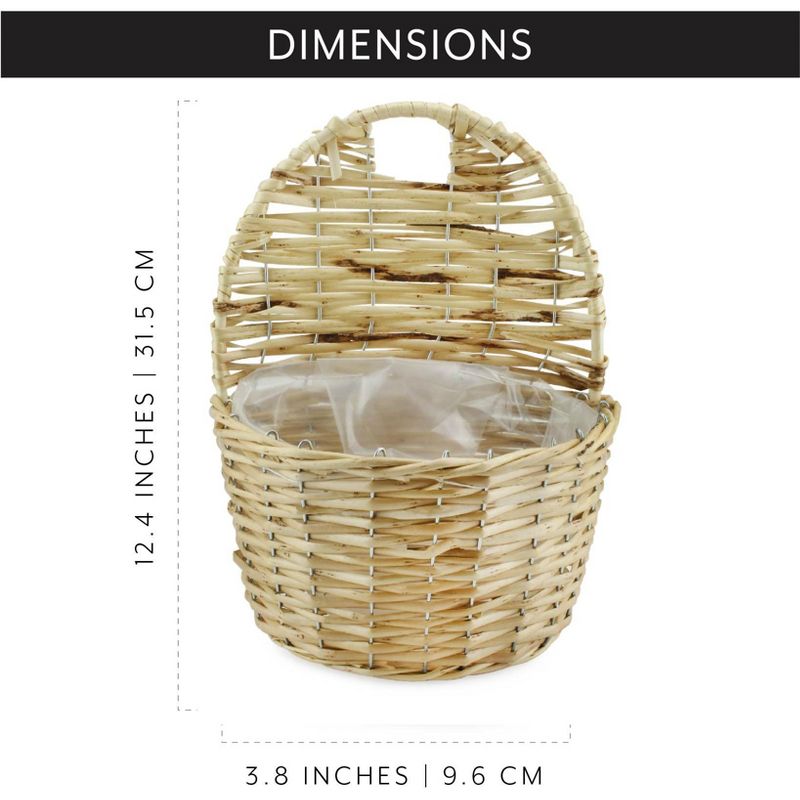 AuldHome Design Wall Hanging Pocket Baskets, Rustic Farmhouse Decor Wicker Painted Baskets, 3 of 9