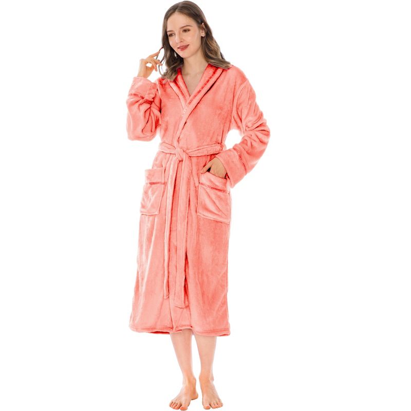 PAVILIA Fleece Robe For Women, Plush Warm Bathrobe, Fluffy Soft Spa Long Lightweight Fuzzy Cozy, Satin Trim, 1 of 8