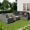 ELJGET 8-Pieces Outdoor Wicker Round Sofa Set, All Weather Half-Moon Sectional Sets, Curved Sofa Set with Rectangular Coffee Table - 2 of 4