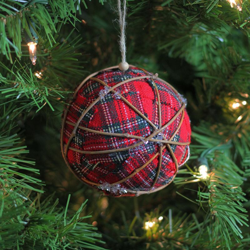 Northlight 4" Plaid and Twine Ball Christmas Ornament - Red, 2 of 4