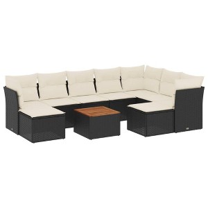 vidaXL Patio Sofa Set with Cushions Outdoor Furniture 10 Piece Poly Rattan - Black and Cream - 1 of 4