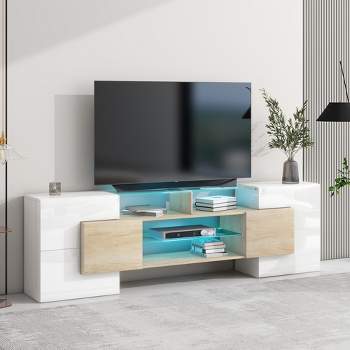 Versatile TV Stand for TVs up to 80" with 2 Lighted Glass Shelves and LED Color Changing Lights - ModernLuxe