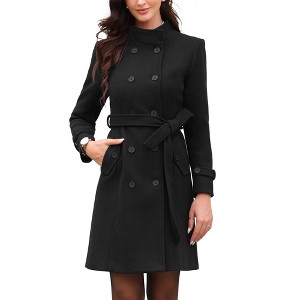 INSPIRE CHIC Women's Double Breasted Elegant Long Sleeve Winter Trench Pea Coat with Pockets - 1 of 4