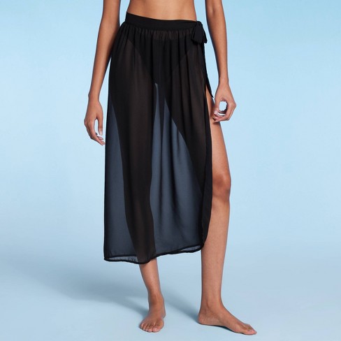 Women's Side-Sash Long Cover Up Sarong - Shade & Shore™ Black XS