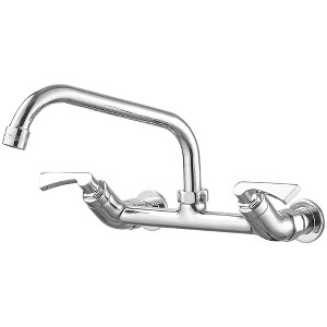 BWE Double-Handles Commercial Sink Faucet with 8" Swivel Spout Wall Mount Standard Kitchen Faucet - 1 of 4