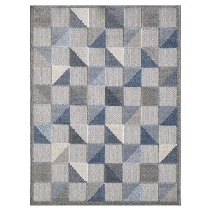 Blue And Gray Geometric Stain Resistant Indoor Outdoor Area Rug - 1 of 4