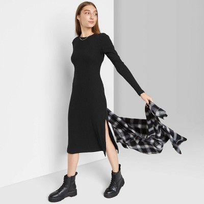 Women's Long Sleeve Open Back Knit Dress - Wild Fable™ Black XS