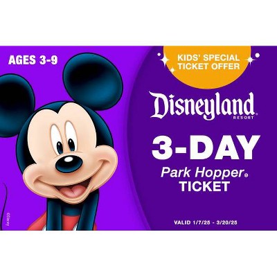 Image of DISNEYLAND 3 DAY PARK HOPPER SPECIAL KIDS TICKET AGES 3-9 $240
