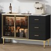 Homhougo Fluted Sideboards Buffets Cabinet with Glass Doors, 3 Drawers, Marble Top Kitchen Sideboard Cabinet Black - 4 of 4