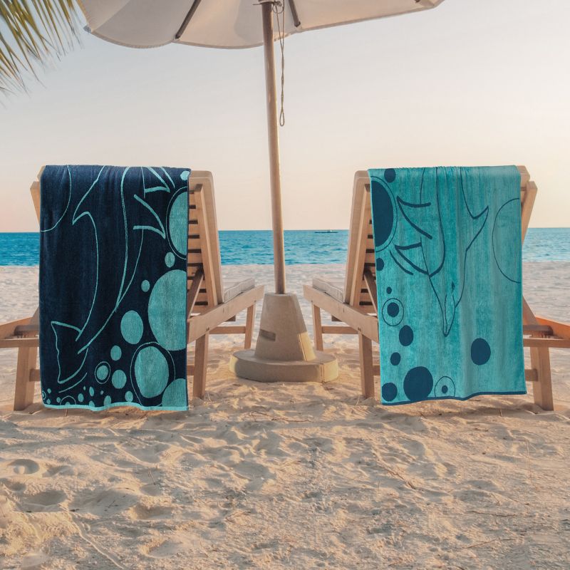 Mystic Dolphin Cotton Oversized Reversible Beach Towel Set of 2 by Blue Nile Mills, 2 of 10