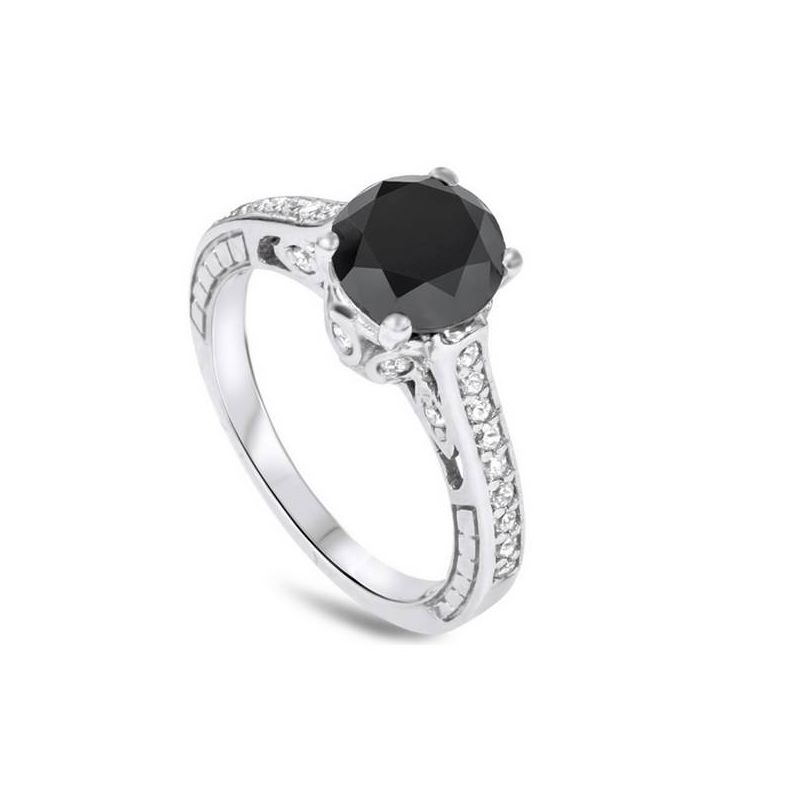 Pompeii3 2 1/4ct Vintage Black Diamond Engagement Ring 14K White Gold, 2 of 6