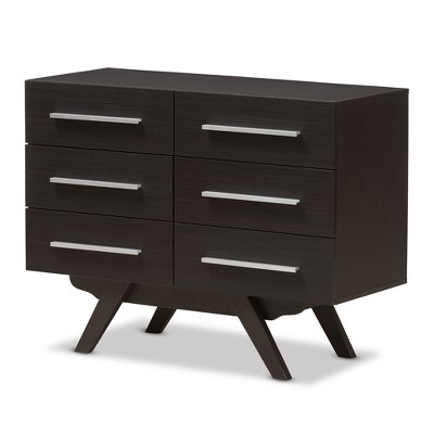 Auburn Mid-Century Modern Espresso Finished Wood 6 Drawer Dresser Brown - Baxton Studio