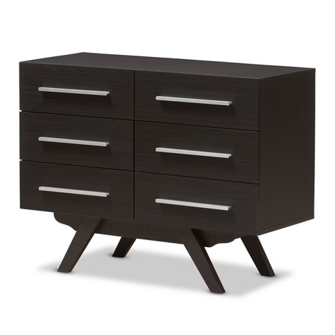 Auburn Mid Century Modern Espresso Finished Wood 6 Drawer Dresser