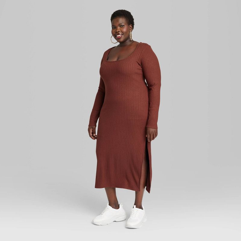 Women's Long Sleeve Rib Knit Midi Dress - Wild Fable™, 3 of 12